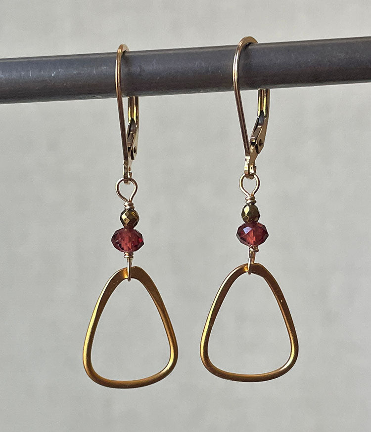 Garnet Triangle Earrings