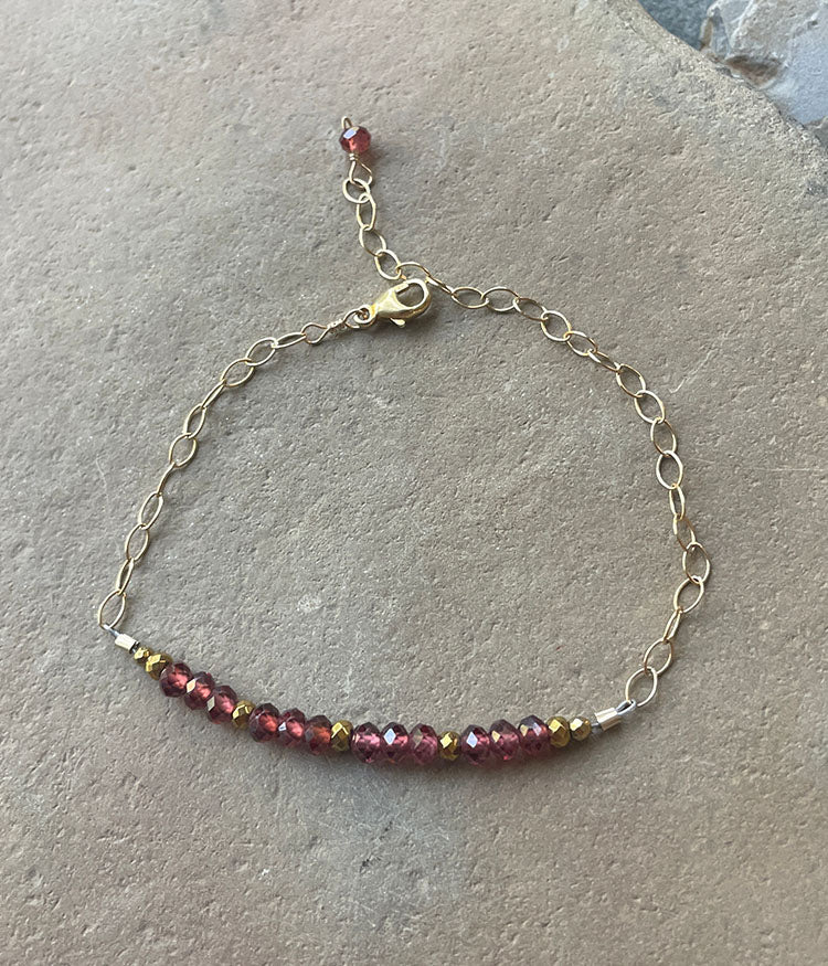 Garnet and Gold Bar Bracelet