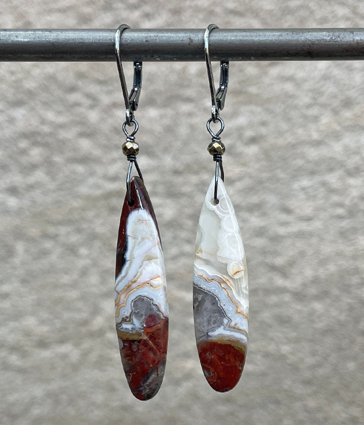 Red Laguna Lace Agate Earrings