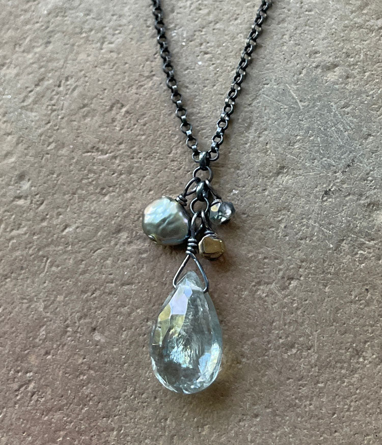 Aquamarine Cluster Necklace