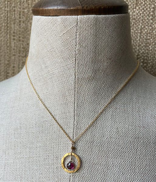 Purple Garnet Circle Necklace