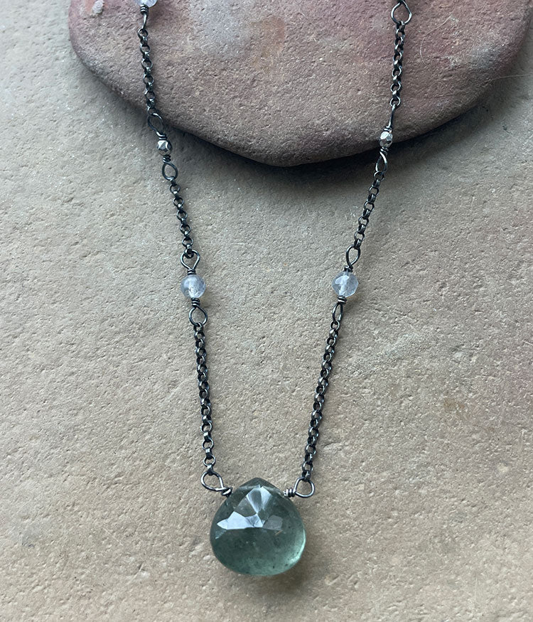 Moss Aquamarine Beaded Chain Necklace