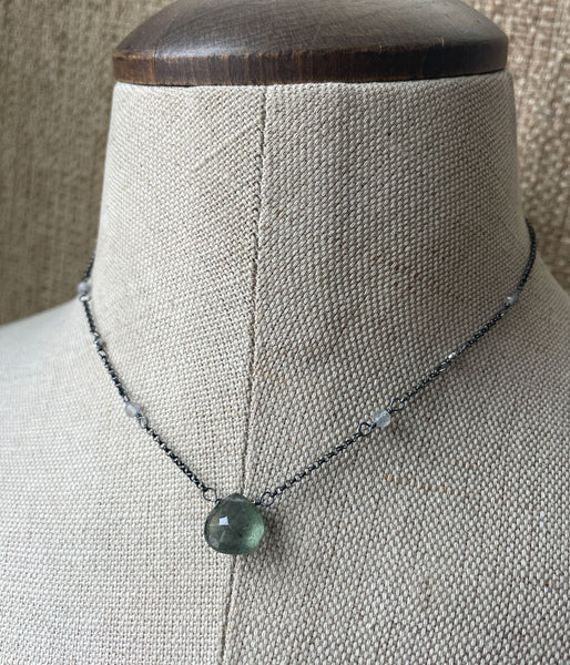 Moss Aquamarine Beaded Chain Necklace