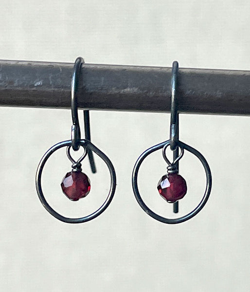 Garnet Circle Earrings