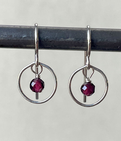 Garnet Circle Earrings