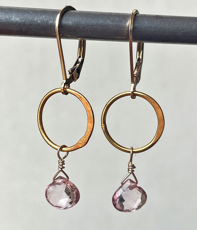 Pink Zircon Circle Earrings