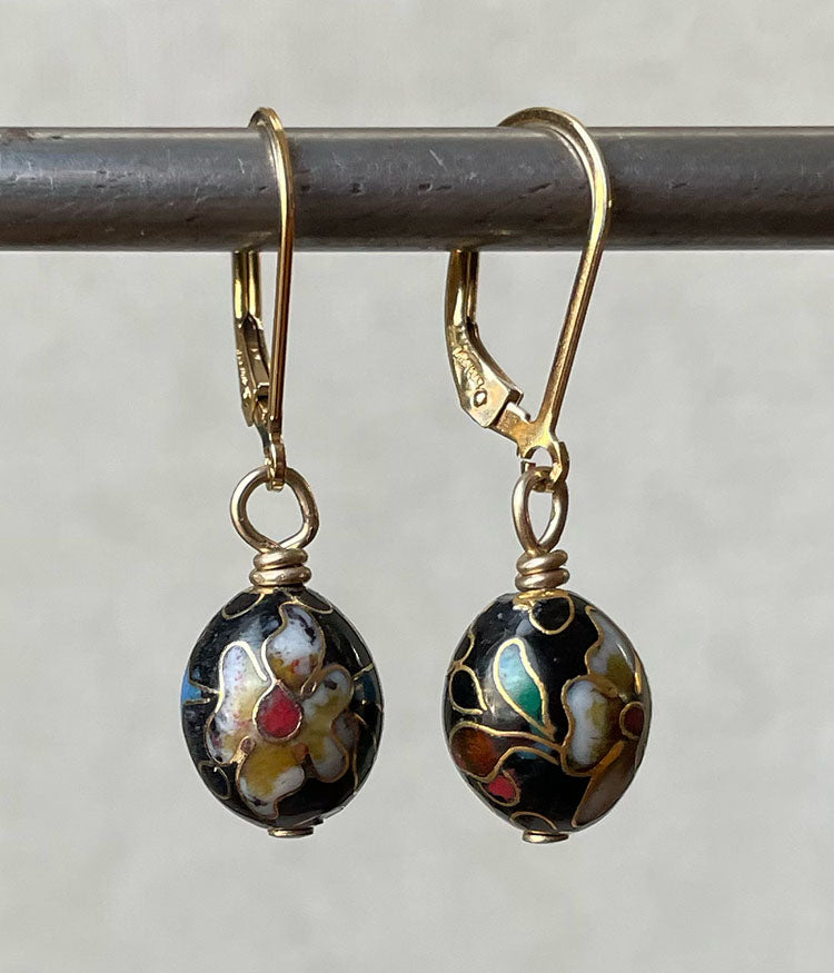 Jet Vintage Cloisonné Earrings