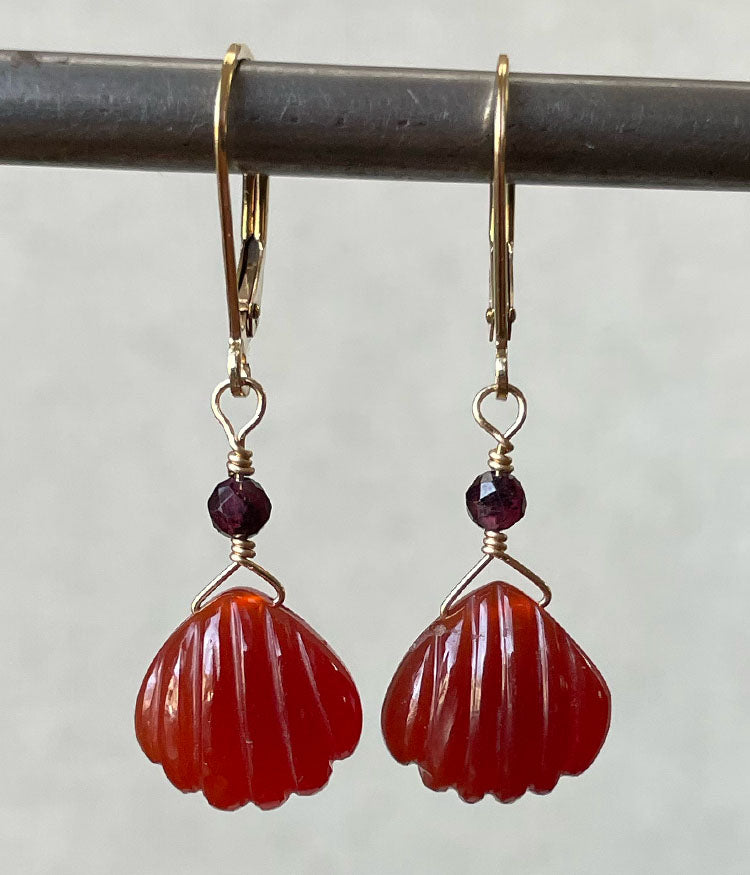 Carved Carnelian Golden Earrings