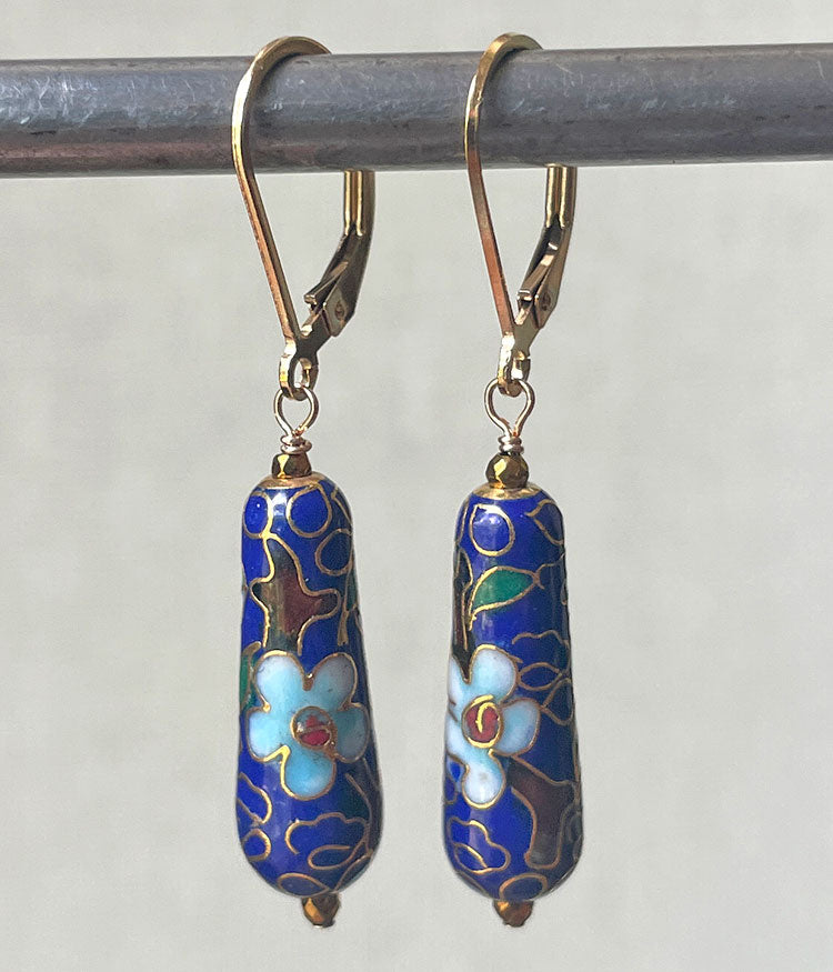 Royal Blue Teardrop Vintage Cloisonné Earrings