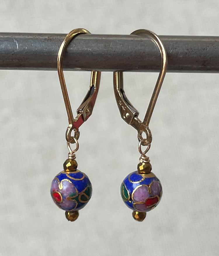 Vintage Royal Blue Cloisonné Earrings