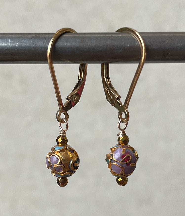 Petite Golden Vintage Cloisonné Earrings