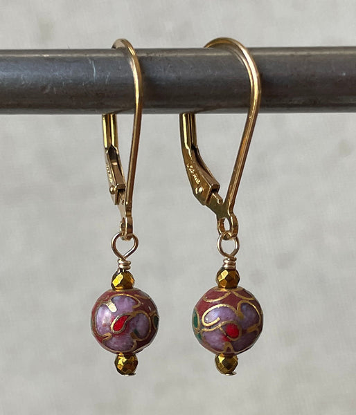 Petite Cinnamon Vintage Cloisonné Earrings