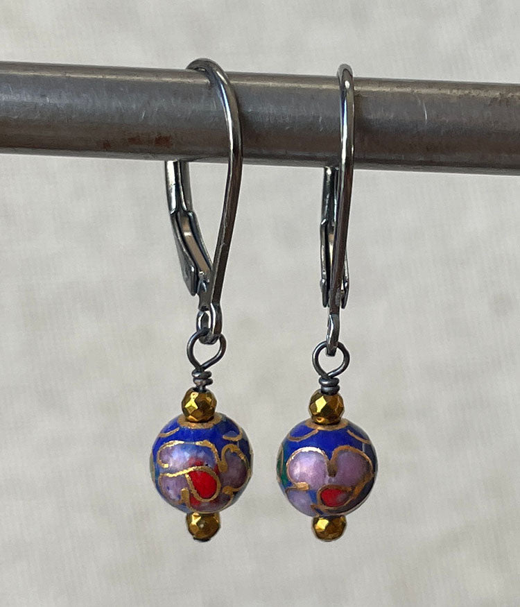 Vintage Royal Blue Cloisonné Earrings