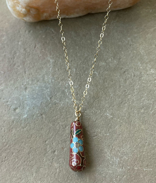 Vintage Cinnamon Cloisonné Teardrop Necklace