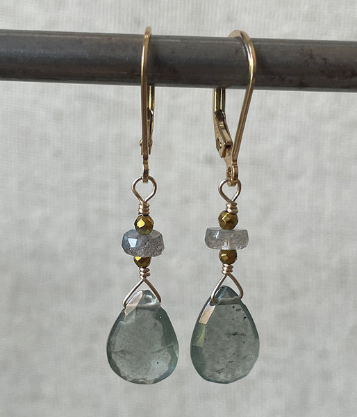 Moss Aquamarine & Labradorite Earrings