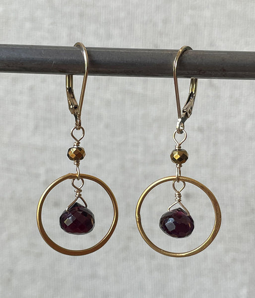 Floating Garnet Circle Earrings