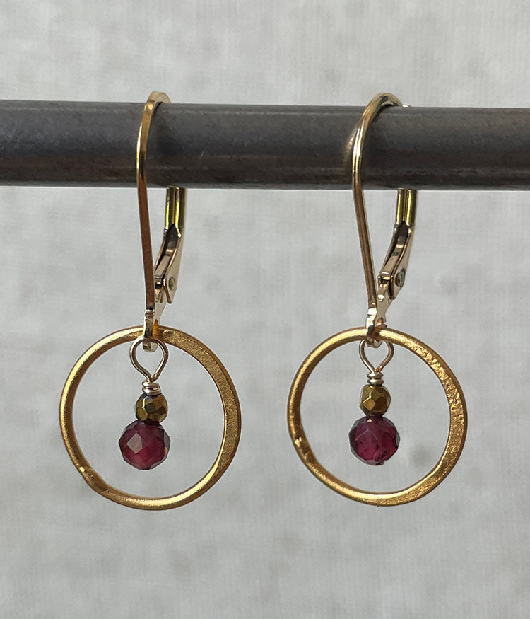 Simple Garnet Circle Earrings