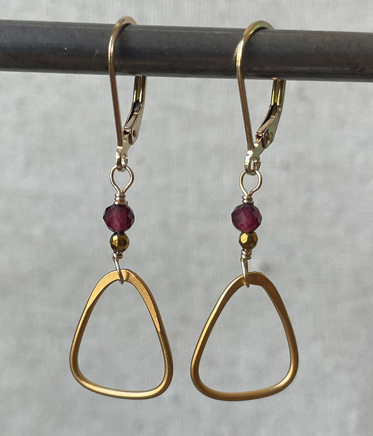 Garnet Gold Triangle Earrings