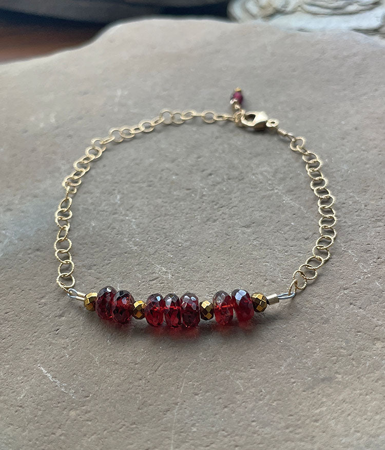 Garnet & Gold Bar Bracelet