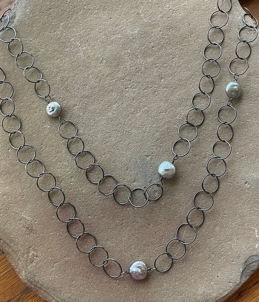 Reflection Long Pearl Chain Necklace