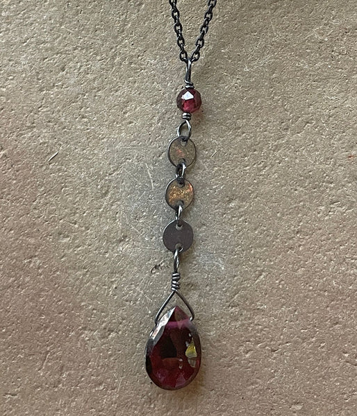 Mirrored Garnet Drop Necklace