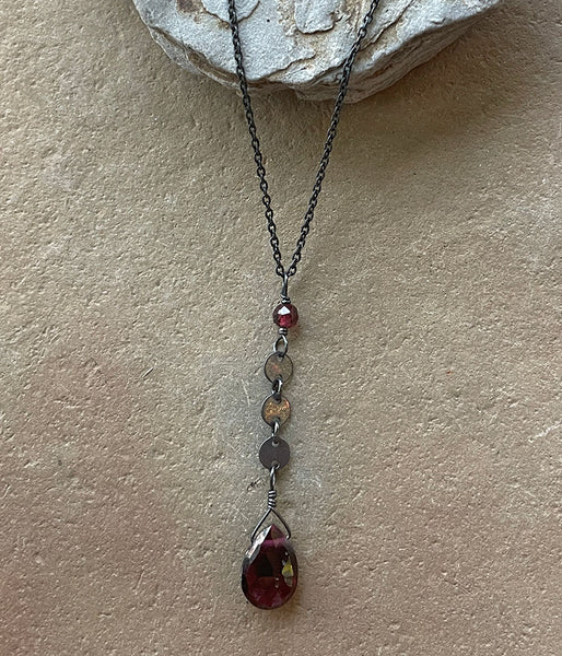 Mirrored Garnet Drop Necklace