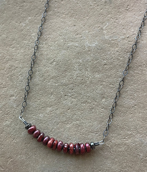 Garnet Pearl Bar Necklace