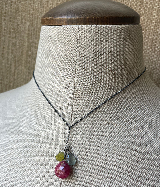 Rose Hips Ruby Cluster Necklace