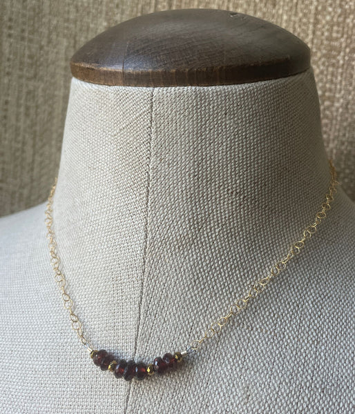 Textured Garnet Bar Necklace