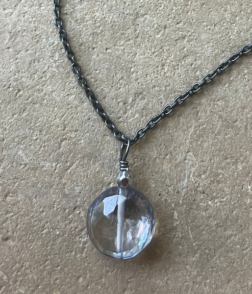 Blue Quartz Circle Drop Necklace