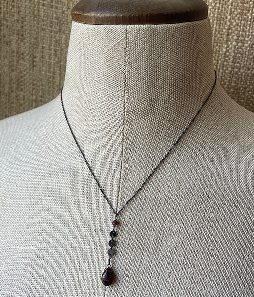 Mirrored Garnet Drop Necklace