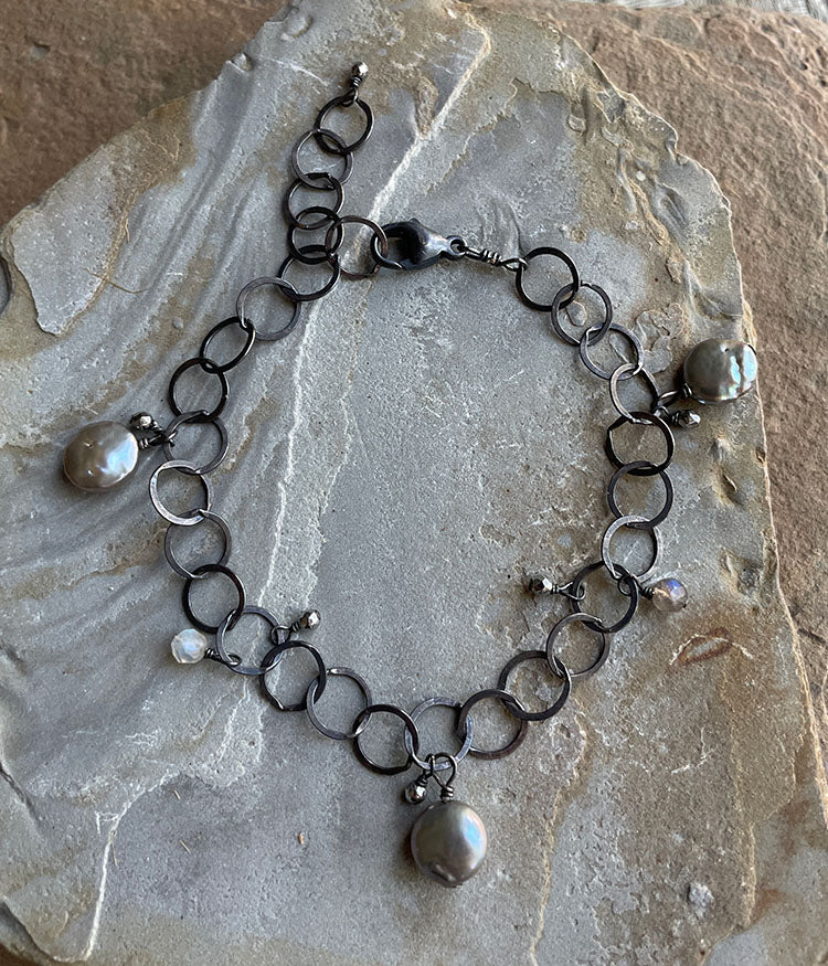 Reflective Coin Pearl Bracelet