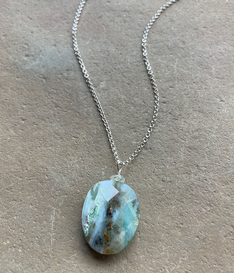 Simple Peruvian Opal Drop Necklace