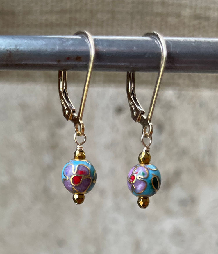 Petite Aqua Vintage Cloisonné Earrings