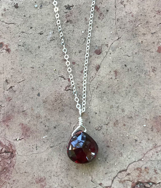 Garnet Simple Drop Necklace