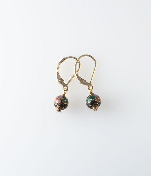 Vintage Black Cloisonné Earrings