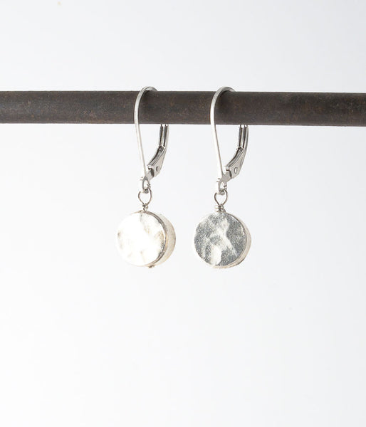 Fine silver, sterling silver.   

Earrings, 1”